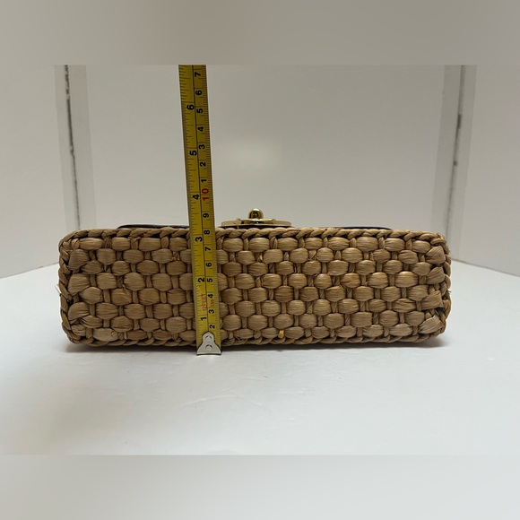 MICHAEL KORS Straw Raffia Bag Tote Handbag Clutch Gold Leather Chain Party